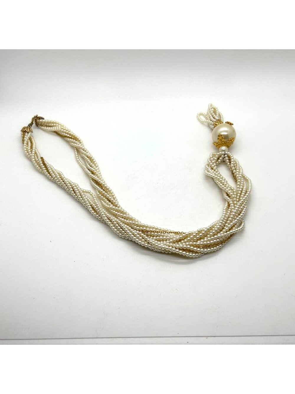 Vintage Multi-Strand Faux Pearl Torsade Necklace Gold-tone accents 1970s-1980s